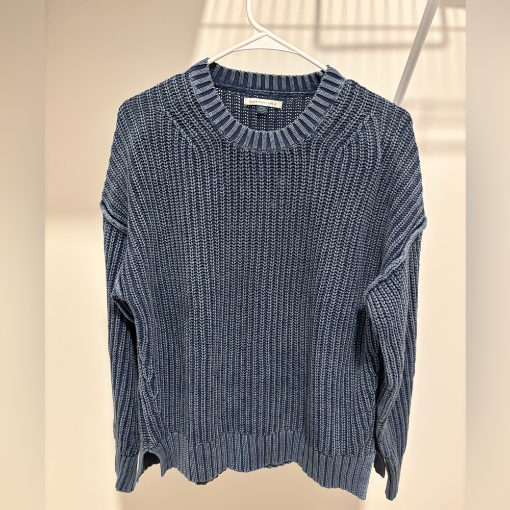 American Eagle Outfitters Indigo Ribbed Crewneck Sweater